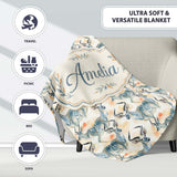 Watercolor Antelope with Soft Pastel Background Seamless Pattern  Personalised Custom Name Super Soft Fleece Blanket Bed Sofa Throw