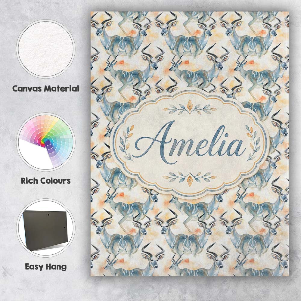 Personalised Name Watercolor Antelope with Custom  Unique Gift Idea Elegant Feature Canvas Wall Art Print Decor Picture Ready to Hang