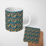 Personalized Custom Name Elegant Kudu Antelope with Blue Marble Texture Seamless Pattern 11oz Ceramic Coffee Tea Mug White Large Handle