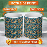 Personalized Custom Name Elegant Kudu Antelope with Blue Marble Texture Seamless Pattern 11oz Ceramic Coffee Tea Mug White Large Handle
