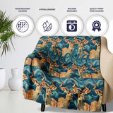 Elegant Kudu Antelope with Blue Marble Texture Seamless Pattern  Personalised Custom Name Super Soft Fleece Blanket Bed Sofa Throw