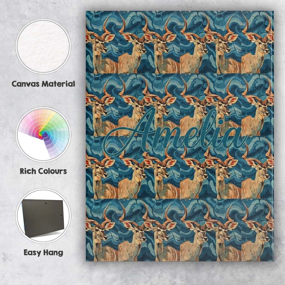 Personalised Name Elegant Kudu Antelope Custom  Unique Gift Idea Modern Room Accent Canvas Wall Art Print Decor Picture Ready to Hang