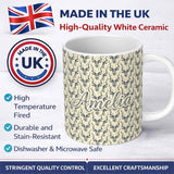 Personalized Custom Name Vintage Engraved Antelope Head Sketch Seamless Pattern Name Cute 11oz Ceramic Coffee Tea Mug White Large Handle