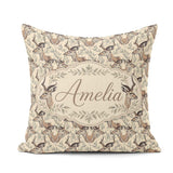 Custom Name Natural Gazelle Botanical Leaves Background Seamless Square Filled Cushion Throw Pillow Sofa Bed Home Decor Zip Washable UK Made
