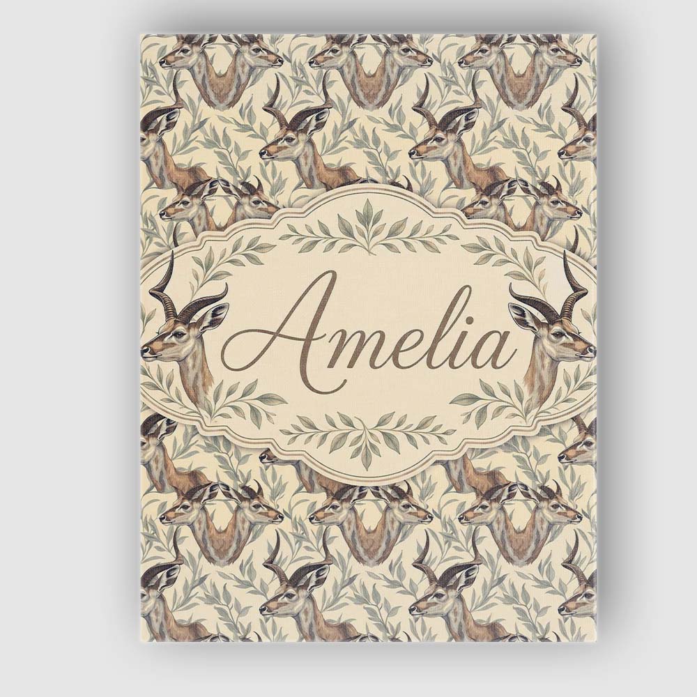 Personalised Name Natural Gazelle with Custom  Modern Room Accent Elegant Feature Canvas Wall Art Print Decor Picture Ready to Hang