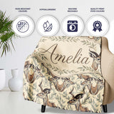 Natural Gazelle with Botanical Leaves Neutral Background Seamless  Personalised Custom Name Super Soft Fleece Blanket Bed Sofa Throw