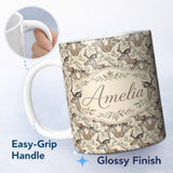 Personalized Custom Name Natural Gazelle with Botanical Leaves Neutral Background Seamless 11oz Ceramic Coffee Tea Mug White Large Handle