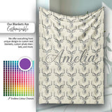 Classic Deer Head Motif on Subtle Damask Background Seamless  Personalised Custom Name Super Soft Fleece Blanket Bed Sofa Throw