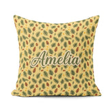 Custom Name Autumn Pine Cones and Green Fir Leaves Seamless Name Square Filled Cushion Throw Pillow Sofa Bed Home Decor Zip Washable UK Made