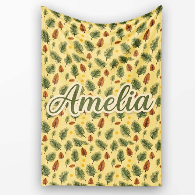Autumn Pine Cones and Green Fir Leaves Seamless Pattern Name Cute  Personalised Custom Name Super Soft Fleece Blanket Bed Sofa Throw