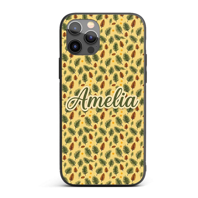 Autumn Pine Cones and Green Fir Leaves Seamless Custom Name Protective Phone Case Mobile Cover Durable Everyday Smartphone Shock Resistant