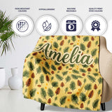 Autumn Pine Cones and Green Fir Leaves Seamless Pattern Name Cute  Personalised Custom Name Super Soft Fleece Blanket Bed Sofa Throw