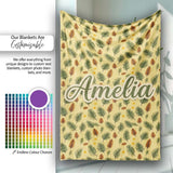 Autumn Pine Cones and Green Fir Leaves Seamless Pattern Name Cute  Personalised Custom Name Super Soft Fleece Blanket Bed Sofa Throw