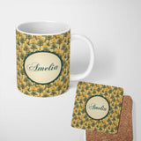 Personalized Custom Name Golden Forest Trees Repeating Woodland Seamless Pattern Name Cute 11oz Ceramic Coffee Tea Mug White Large Handle