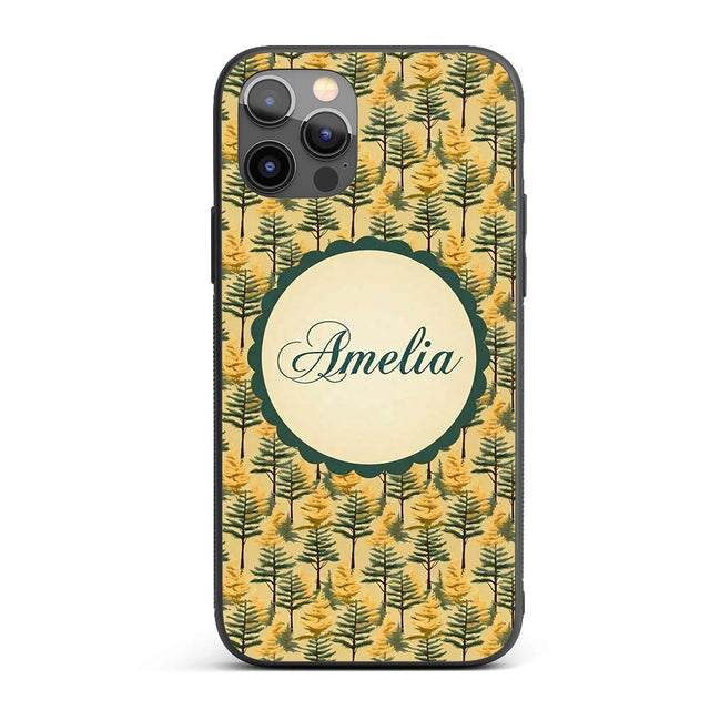 Golden Forest Trees Repeating Woodland Seamless Custom Name Protective Phone Case Mobile Cover Durable Everyday Smartphone Shock Resistant
