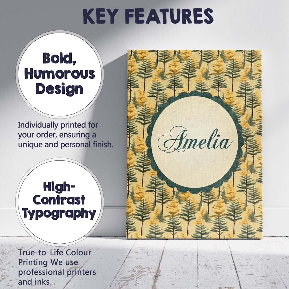 Personalised Name Golden Forest Trees Custom Modern Room Accent Creative Decorator Style Canvas Wall Art Print Decor Picture Ready to Hang