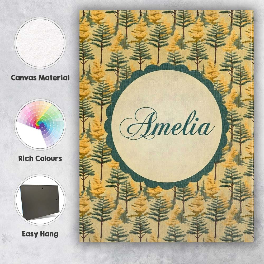 Personalised Name Golden Forest Trees Custom Modern Room Accent Creative Decorator Style Canvas Wall Art Print Decor Picture Ready to Hang