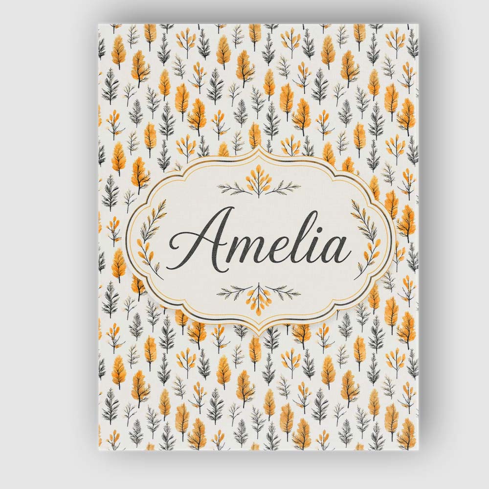 Personalised Name Minimal Autumn Leaves and Custom  Bespoke Interior Contemporary Canvas Wall Art Print Decor Picture Ready to Hang
