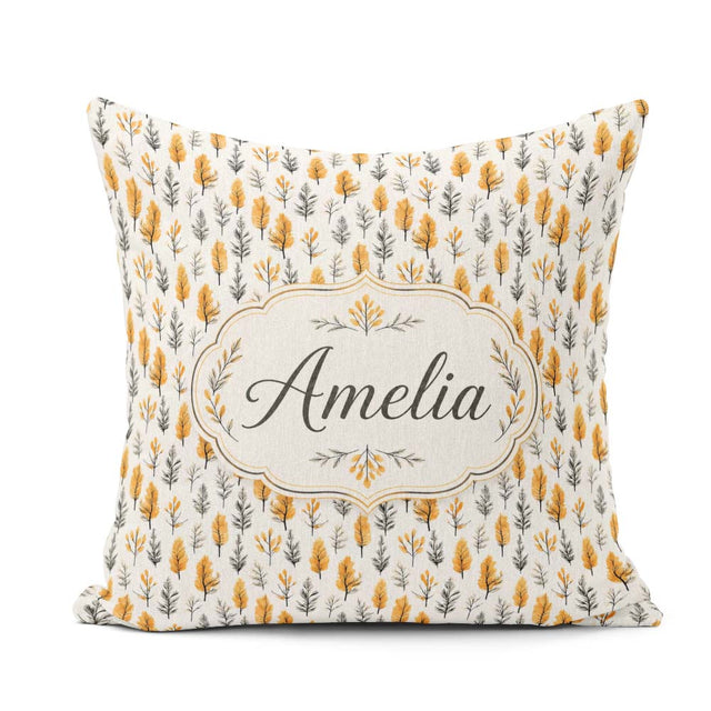 Custom Name Minimal Autumn Leaves Sprigs Neutral Seamless Custom Square Filled Cushion Throw Pillow Sofa Bed Home Decor Zip Washable UK Made