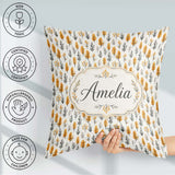 Custom Name Minimal Autumn Leaves Sprigs Neutral Seamless Custom Square Filled Cushion Throw Pillow Sofa Bed Home Decor Zip Washable UK Made