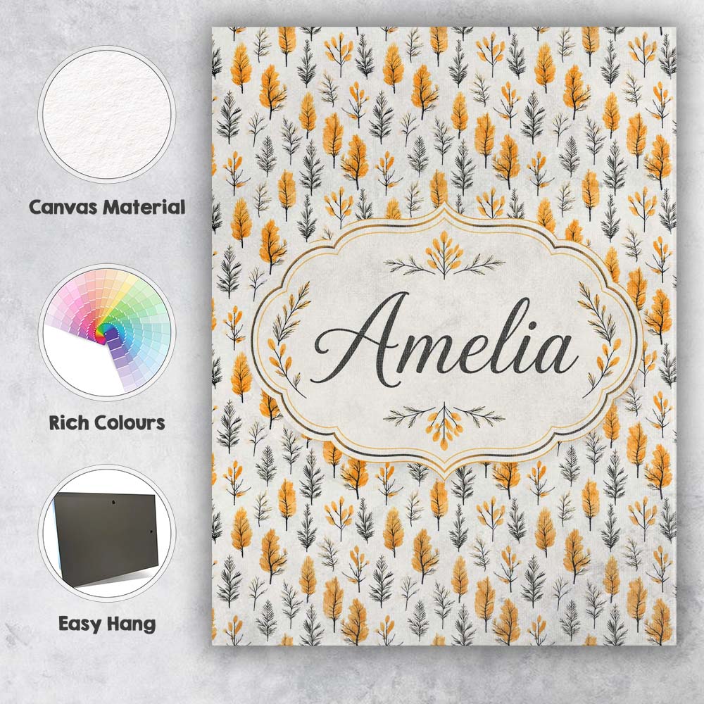 Personalised Name Minimal Autumn Leaves and Custom  Bespoke Interior Contemporary Canvas Wall Art Print Decor Picture Ready to Hang