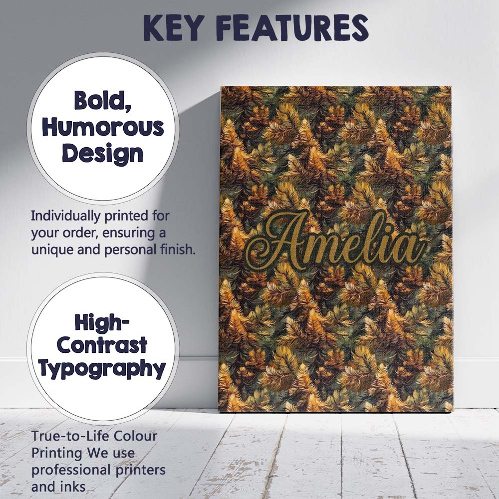 Personalised Name Rich Autumn Foliage Dense Custom  Bespoke Interior Contemporary Canvas Wall Art Print Decor Picture Ready to Hang