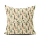 Custom Name Soft Pine Leaves Natural Seamless Pattern Name Cute Square Filled Cushion Throw Pillow Sofa Bed Home Decor Zip Washable UK Made