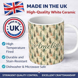 Personalized Custom Name Soft Watercolor Pine Leaves Natural Seamless Pattern Name Cute 11oz Ceramic Coffee Tea Mug White Large Handle