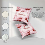 Custom Name Cherry Bow Ribbon Pink Gingham Soft Seamless Pattern Square Filled Cushion Throw Pillow Sofa Bed Home Decor Zip Washable UK Made