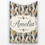 Autumn Neutral Leaf Pattern with Grey Brown and Beige Tones  Personalised Custom Name Super Soft Fleece Blanket Bed Sofa Throw