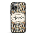 Autumn Neutral Leaf Pattern with Grey Brown and Custom Name Protective Phone Case Mobile Cover Durable Everyday Smartphone Shock Resistant