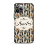 Autumn Neutral Leaf Pattern with Grey Brown and Custom Name Protective Phone Case Mobile Cover Durable Everyday Smartphone Shock Resistant