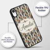 Autumn Neutral Leaf Pattern with Grey Brown and Custom Name Protective Phone Case Mobile Cover Durable Everyday Smartphone Shock Resistant