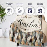 Autumn Neutral Leaf Pattern with Grey Brown and Beige Tones  Personalised Custom Name Super Soft Fleece Blanket Bed Sofa Throw