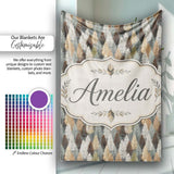 Autumn Neutral Leaf Pattern with Grey Brown and Beige Tones  Personalised Custom Name Super Soft Fleece Blanket Bed Sofa Throw