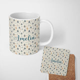 Personalized Custom Name Scandinavian Style Abstract Trees and Dots Seamless Pattern Name 11oz Ceramic Coffee Tea Mug White Large Handle