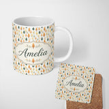 Personalized Custom Name Autumn Leaves in Soft Pastel Tones Seamless Pattern Name Cute 11oz Ceramic Coffee Tea Mug White Large Handle