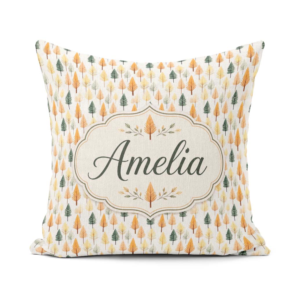 Custom Name Autumn Leaves in Soft Pastel Tones Pattern Name Cute Square Filled Cushion Throw Pillow Sofa Bed Home Decor Zip Washable UK Made