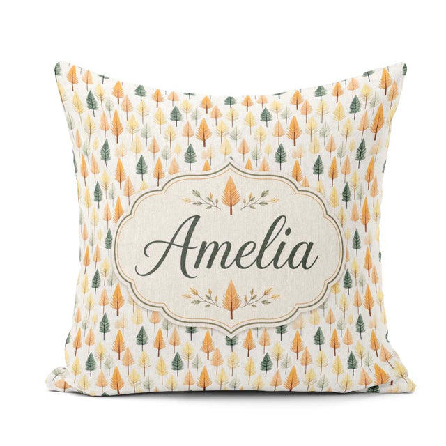 Custom Name Autumn Leaves in Soft Pastel Tones Pattern Name Cute Square Filled Cushion Throw Pillow Sofa Bed Home Decor Zip Washable UK Made