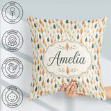 Custom Name Autumn Leaves in Soft Pastel Tones Pattern Name Cute Square Filled Cushion Throw Pillow Sofa Bed Home Decor Zip Washable UK Made