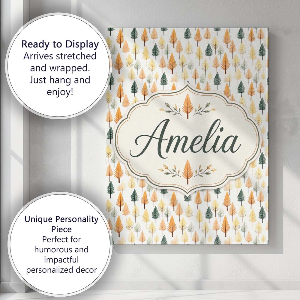 Personalised Name Autumn Leaves in Soft Custom  Modern Room Accent Elegant Feature Canvas Wall Art Print Decor Picture Ready to Hang