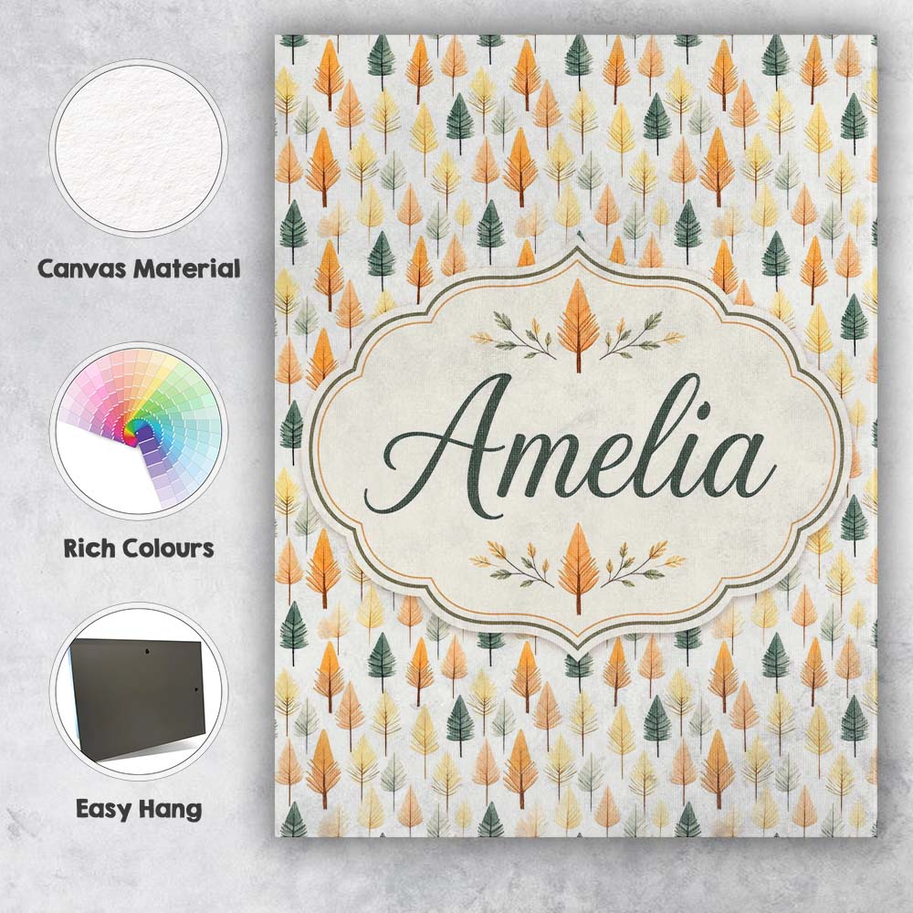 Personalised Name Autumn Leaves in Soft Custom  Modern Room Accent Elegant Feature Canvas Wall Art Print Decor Picture Ready to Hang