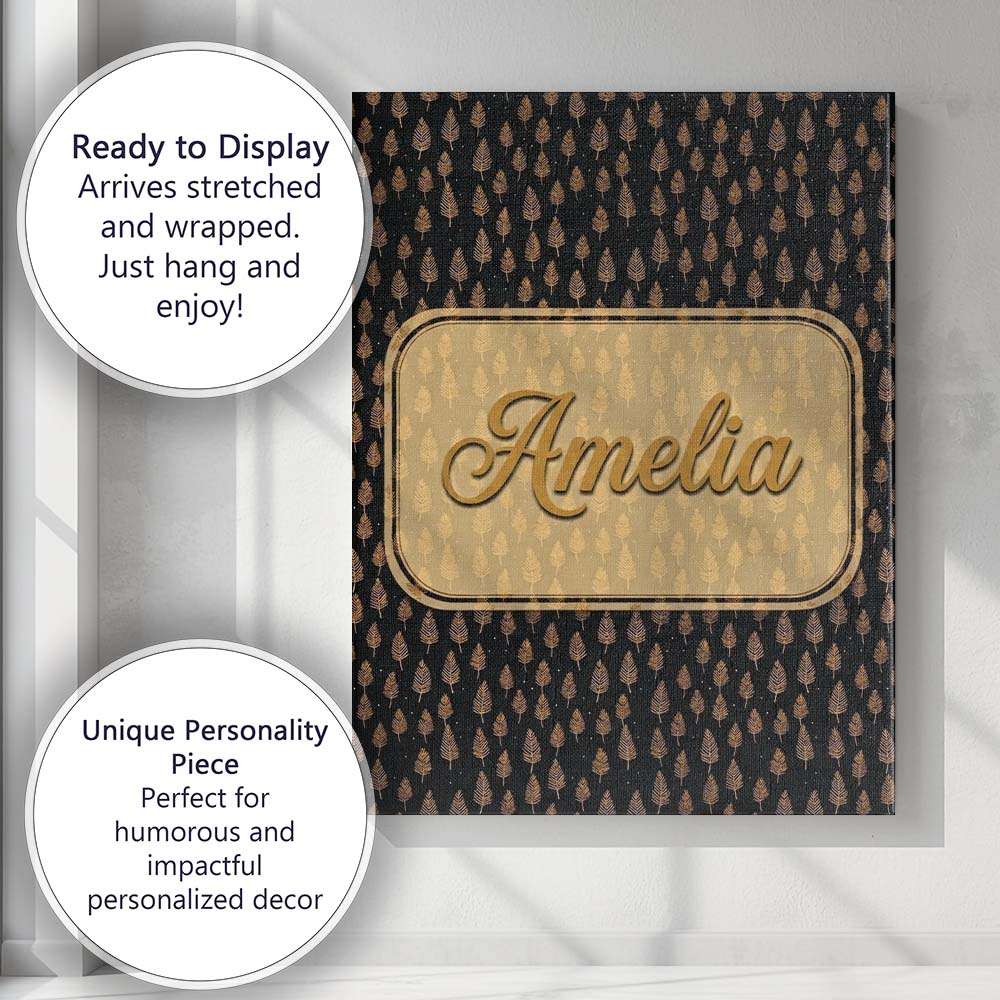Personalised Name Elegant Gold Leaf Motif Custom  Bespoke Decorative Contemporary Canvas Wall Art Print Decor Picture Ready to Hang