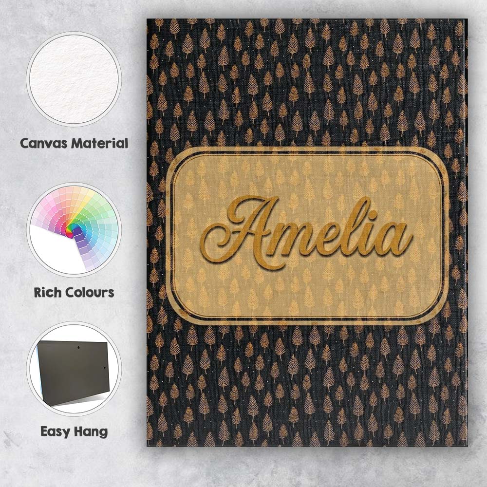 Personalised Name Elegant Gold Leaf Motif Custom  Bespoke Decorative Contemporary Canvas Wall Art Print Decor Picture Ready to Hang