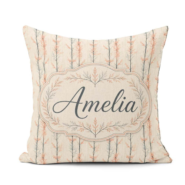 Custom Name Delicate Bare Trees with Blush Foliage Seamless Name Square Filled Cushion Throw Pillow Sofa Bed Home Decor Zip Washable UK Made
