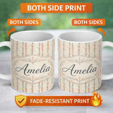 Personalized Custom Name Delicate Bare Trees with Blush Foliage Seamless Pattern Name Cute 11oz Ceramic Coffee Tea Mug White Large Handle