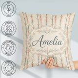 Custom Name Delicate Bare Trees with Blush Foliage Seamless Name Square Filled Cushion Throw Pillow Sofa Bed Home Decor Zip Washable UK Made