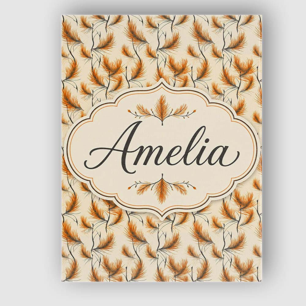 Personalised Name Elegant Orange Pine Custom Modern Room Accent Creative Decorator Style Canvas Wall Art Print Decor Picture Ready to Hang