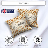 Custom Name Elegant Orange Needles and Branches Seamless Pattern Square Filled Cushion Throw Pillow Sofa Bed Home Decor Zip Washable UK Made