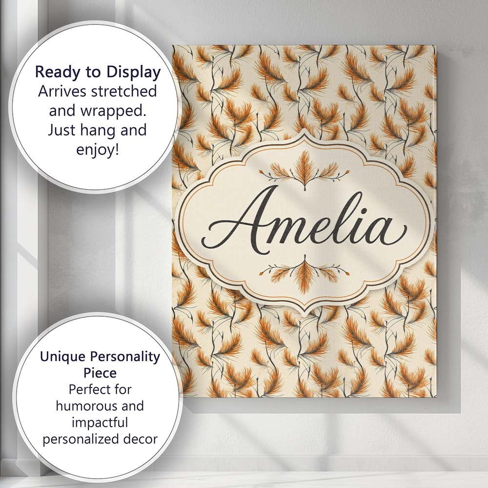Personalised Name Elegant Orange Pine Custom Modern Room Accent Creative Decorator Style Canvas Wall Art Print Decor Picture Ready to Hang